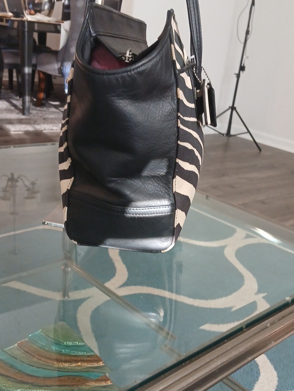 Coach Taylor Zebra-Print Carryall Canvas And Leather Tote - Picture 5 of 12